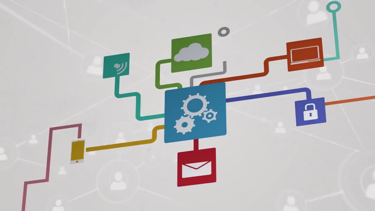 Animation of network of connections over grey background