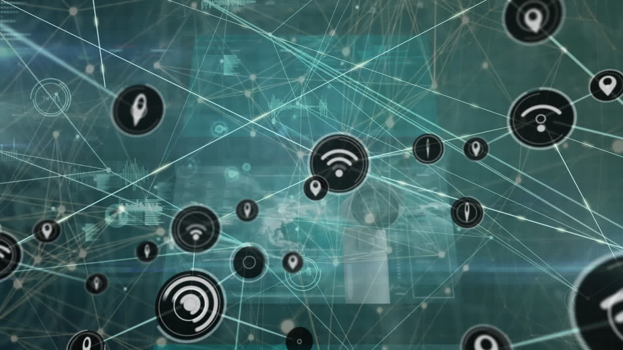 animación de la red de conexiones con iconos con procesamiento de datos