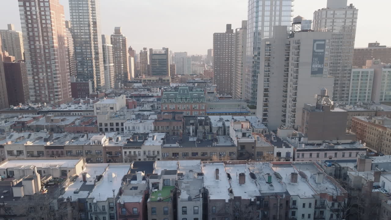 Aerial view of Upper East Side Manhattan. Shot on a winter morning in New York City.