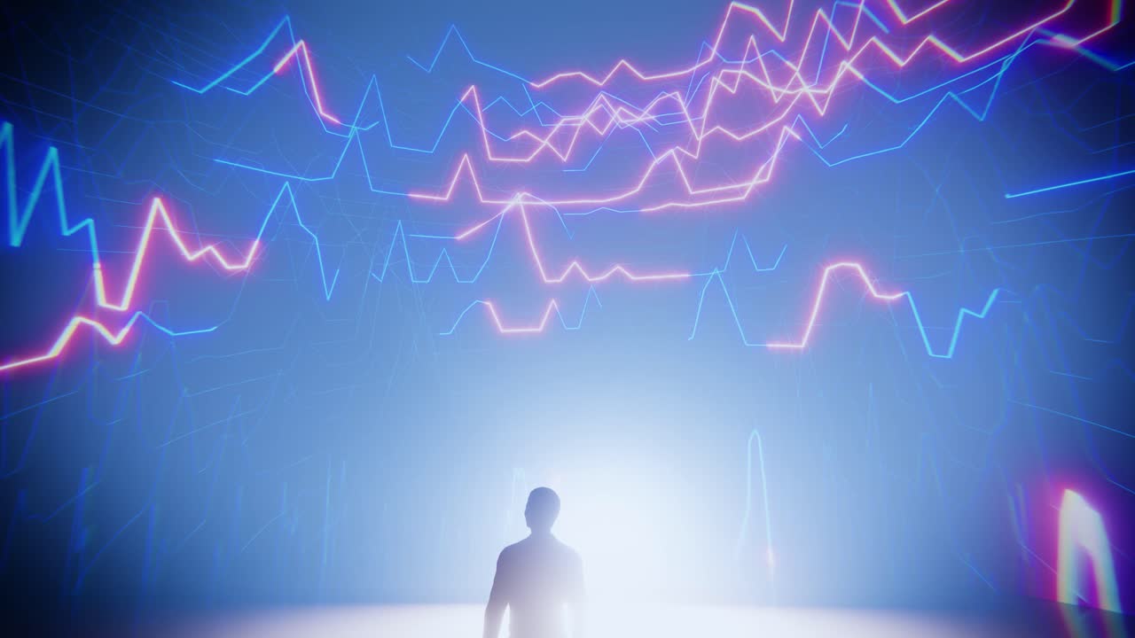Futuristisk digital datavisualisering med glødende neonlinjer