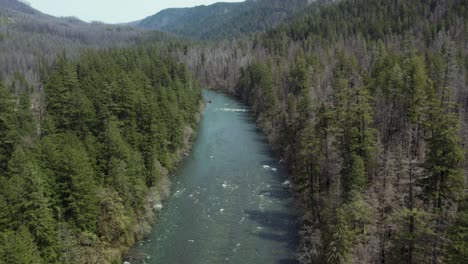 Beautiful-Nature-Scenery-of-Umpqua-National-Forest-River-in-Oregon,-Aerial