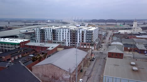 aerial view of louisville kentucky's infrastructure with a local church seen