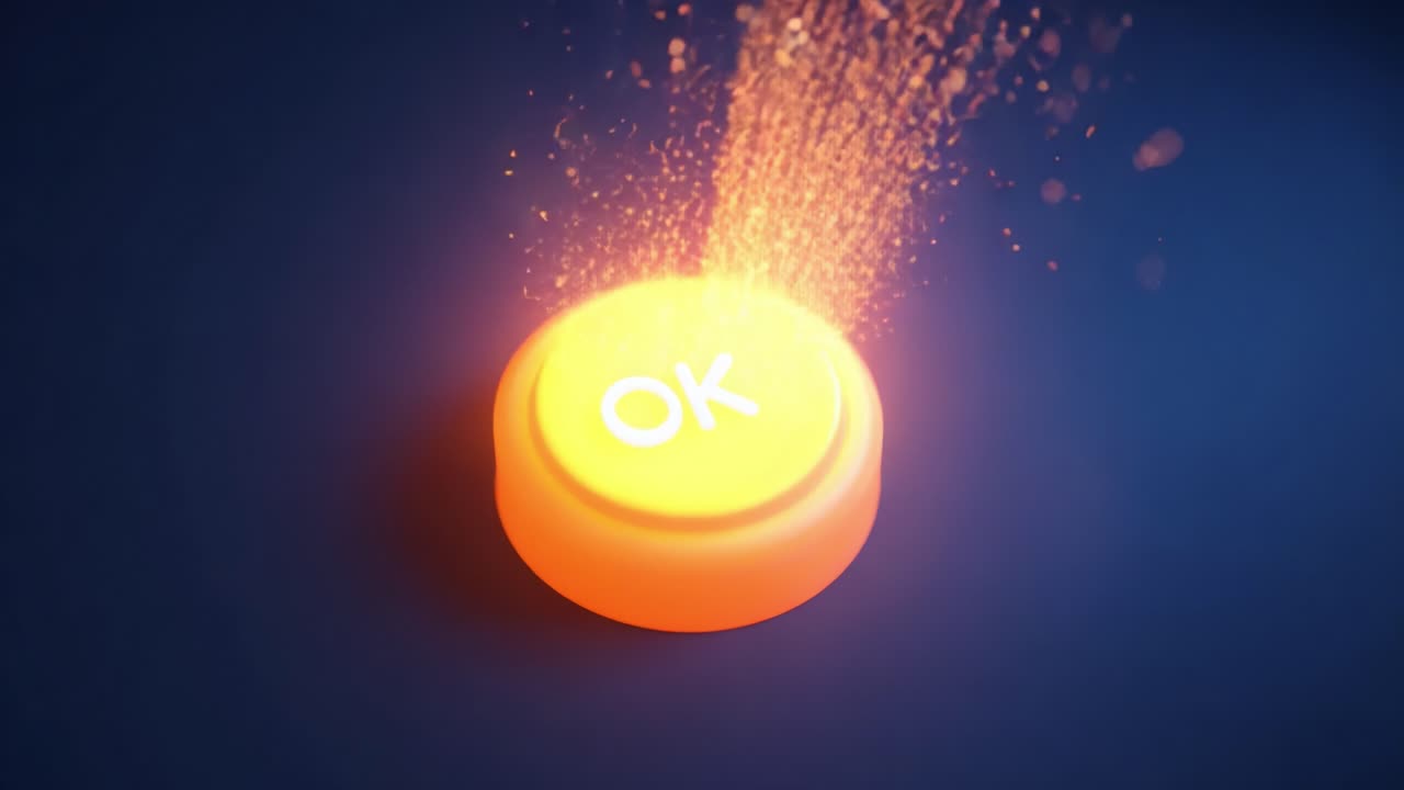 A visually striking representation of an orange OK button, featuring dynamic sparkles and a glowing effect, encapsulating the essence of confirmation and positivity in design