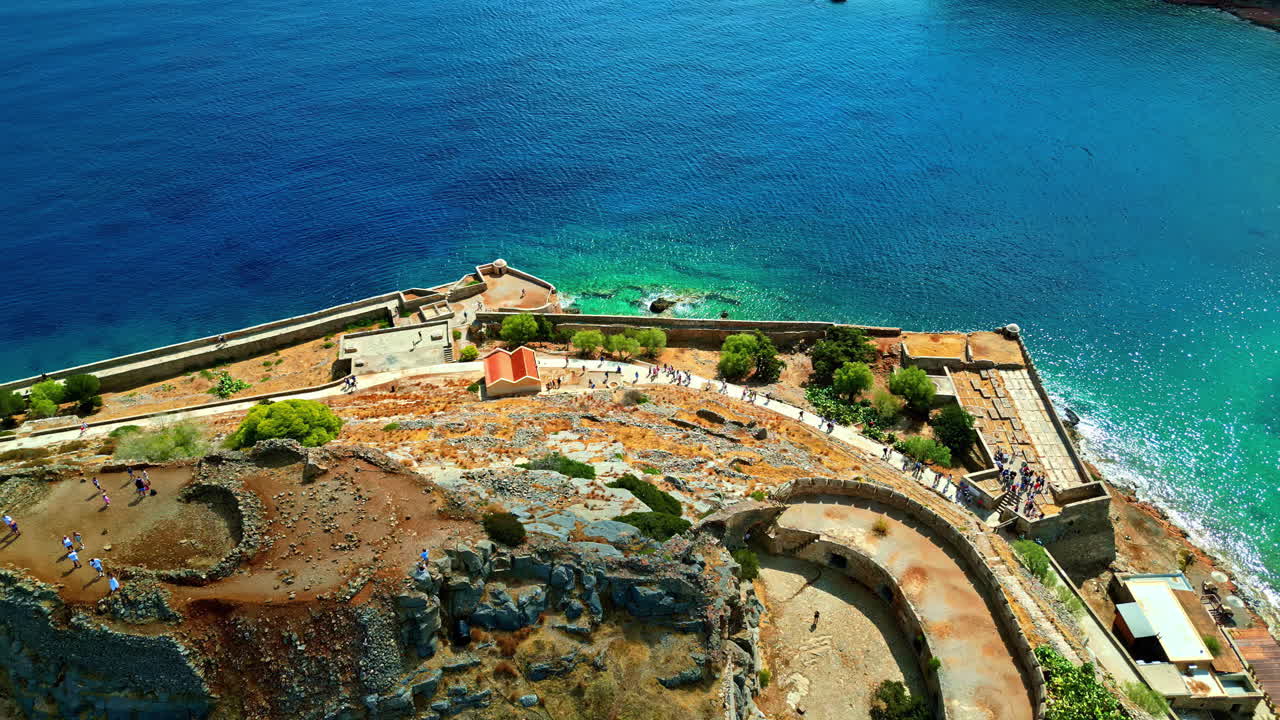 Aerial View Of Spinalonga Fortress In The Island In The Gulf of Elounda, Crete, Greece