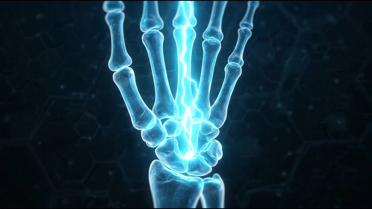 Holografisk visualisering af skeletanatomi for menneskelig hånd og håndledsled
