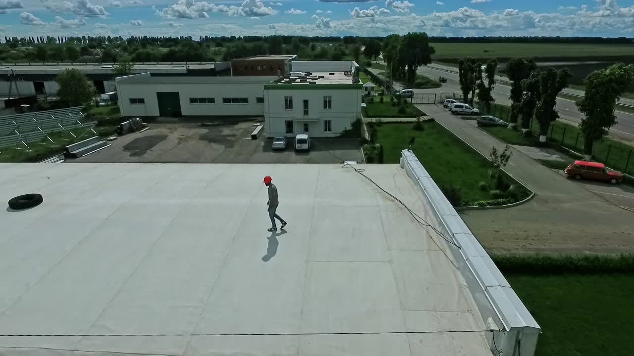 Suburban construction site. Aerial drone view of construction process