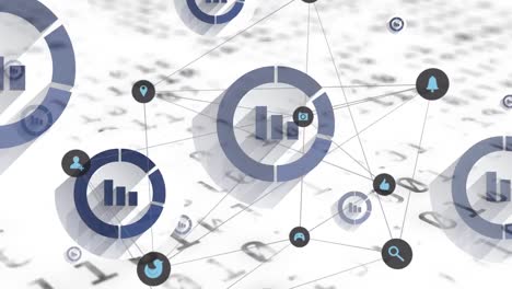 animation of network of connections over binary code on white background