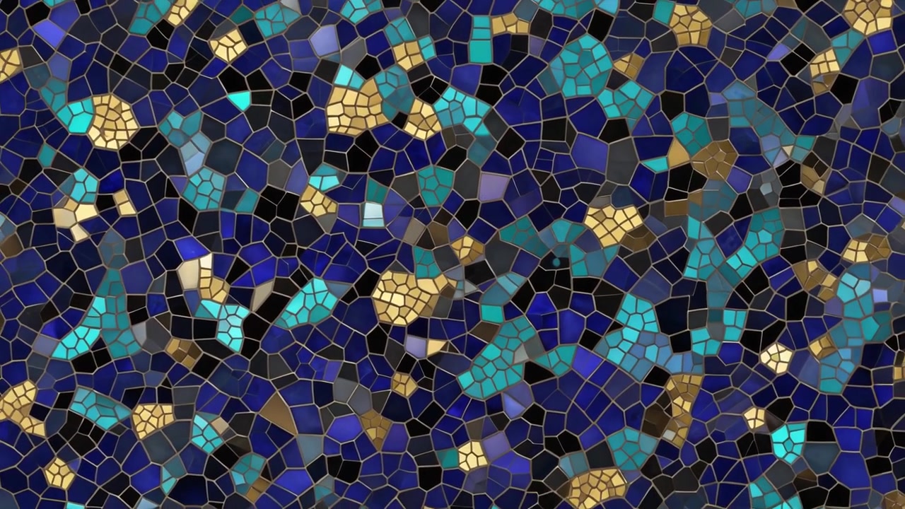 Abstract Mosaic Pattern with Shifting Blue and Gold Tiles