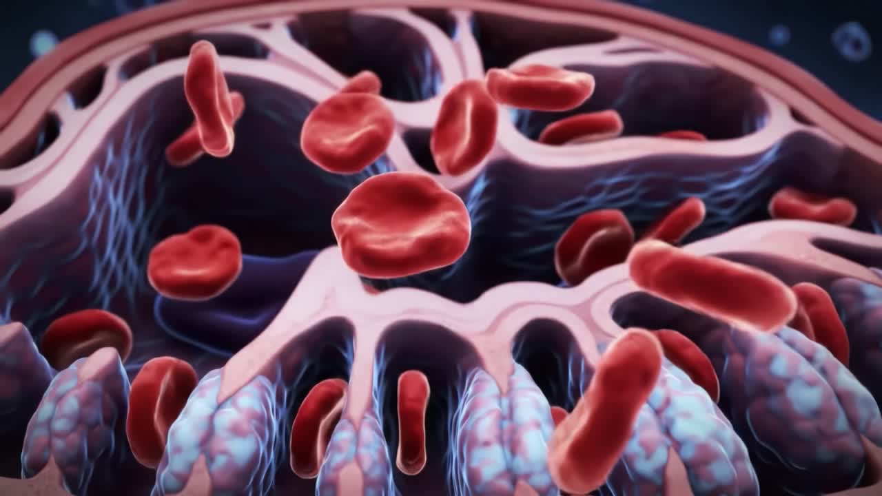 A Close-Up View of Blood Cells Flowing Through Capillaries: An Insight into Human Circulatory Dynamics and Cellular Interactions in the Body