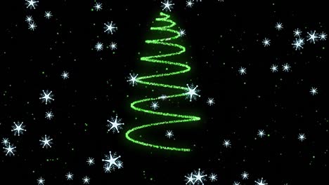 Animation-of-snow-falling-over-christmas-neon-decoration-on-black-background