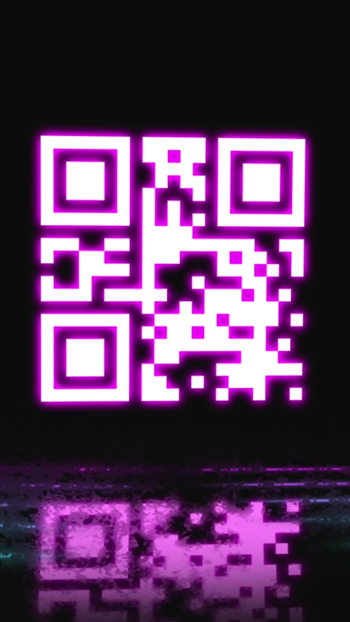 Animation of qr code over neon shapes on black background