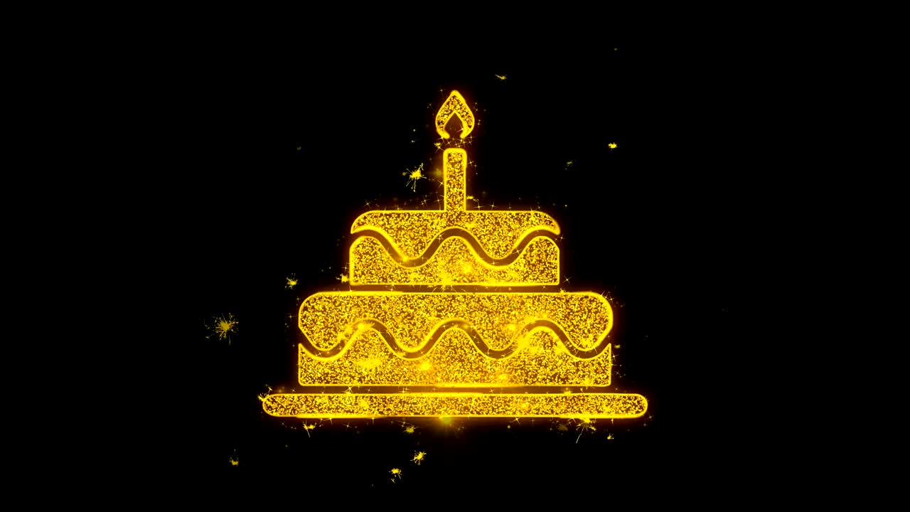 el icono del pastel de cumpleaños hace chispas en el fondo negro.