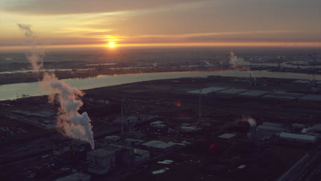 Industrial-fumes-on-a-port-at-sunrise