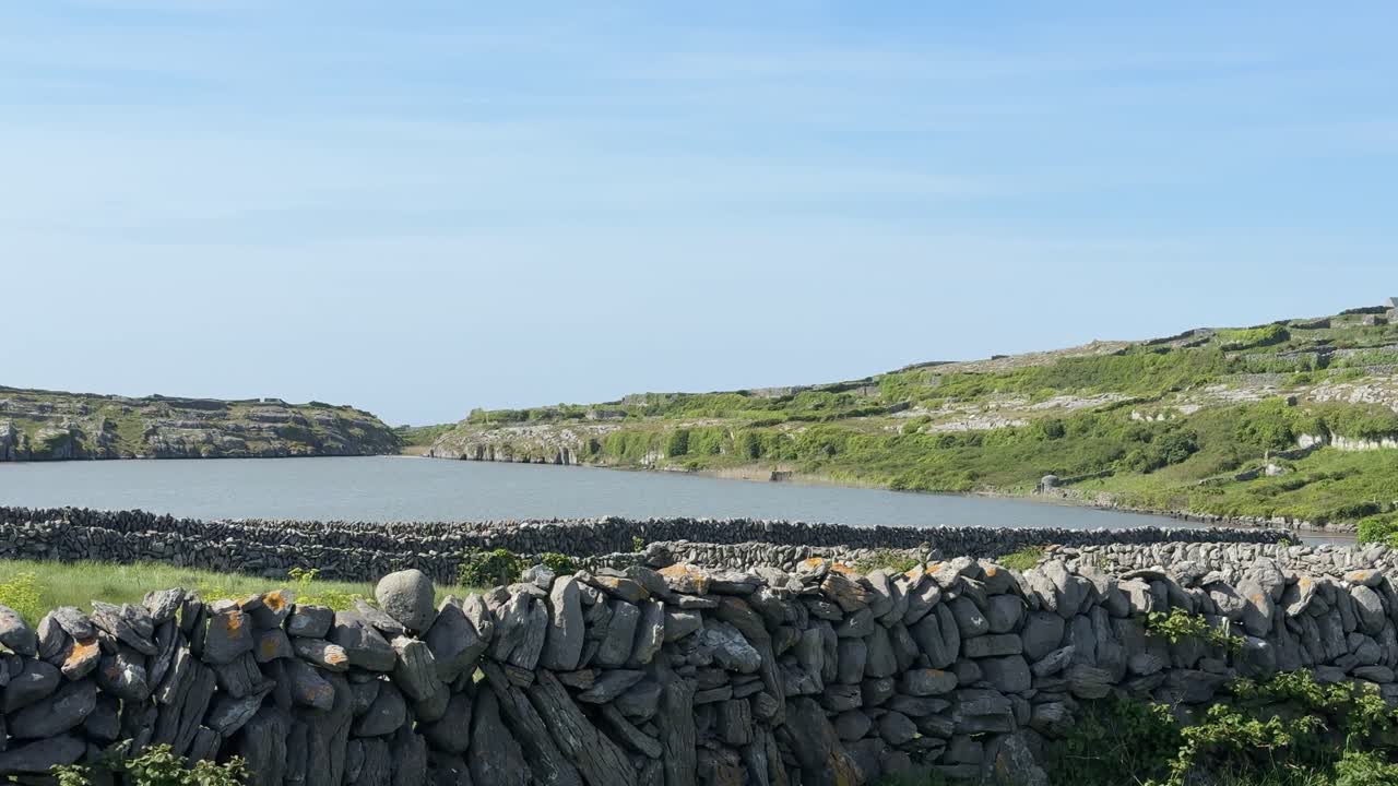 old stone walls fresh water lake Inisheer Aran Islands wild Atlantic way Ireland epic locations