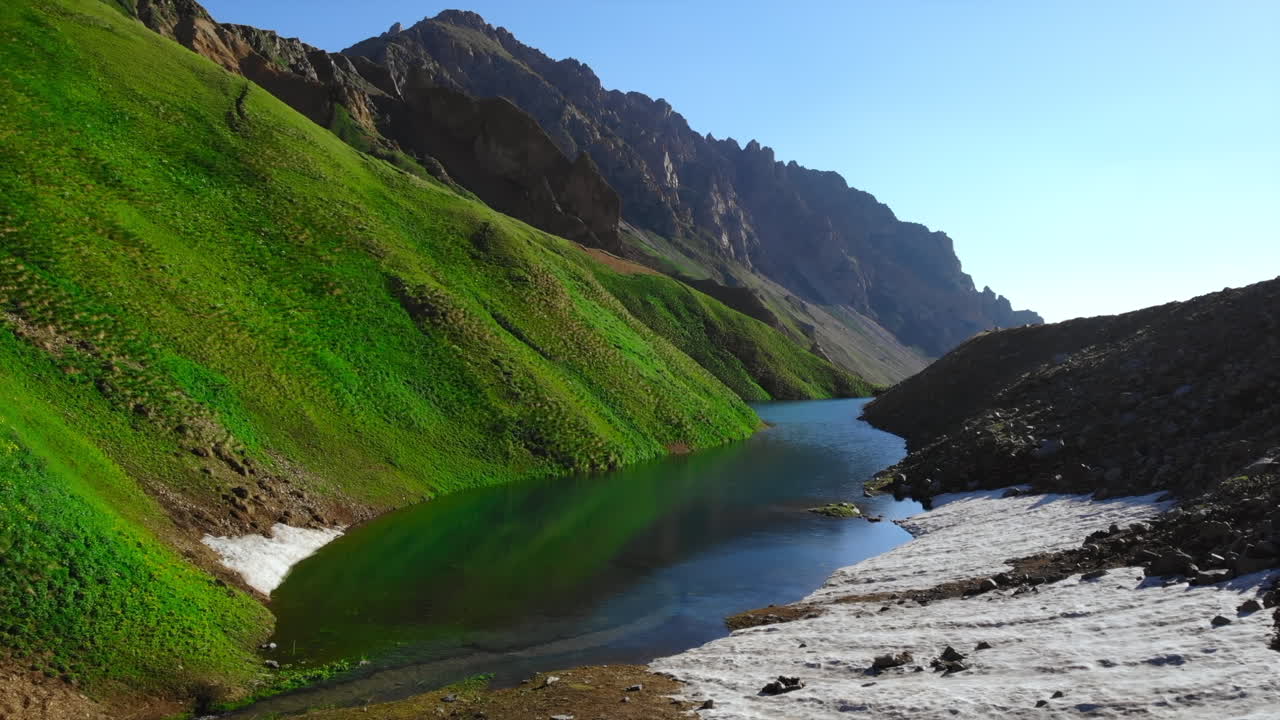 A scenic view of a lake in the mountains