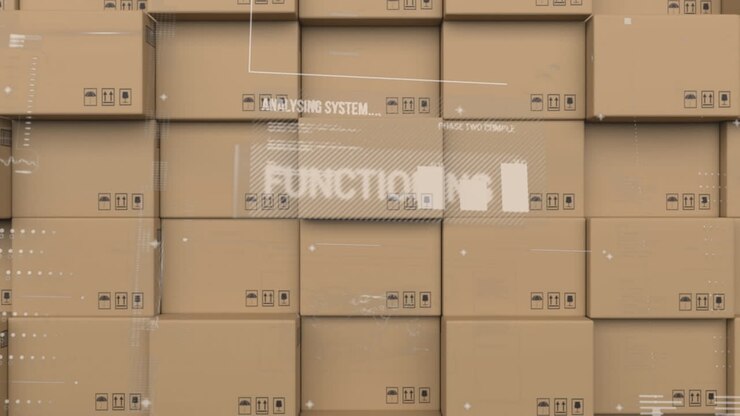 Digital interface with data processing against stack of delivery boxes