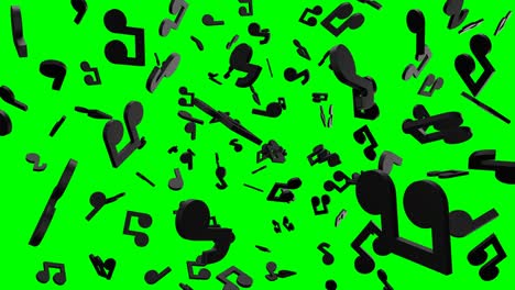 black musical notes on green chroma key background.