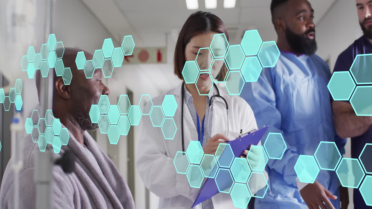 animación del procesamiento de datos médicos sobre diversos médicos