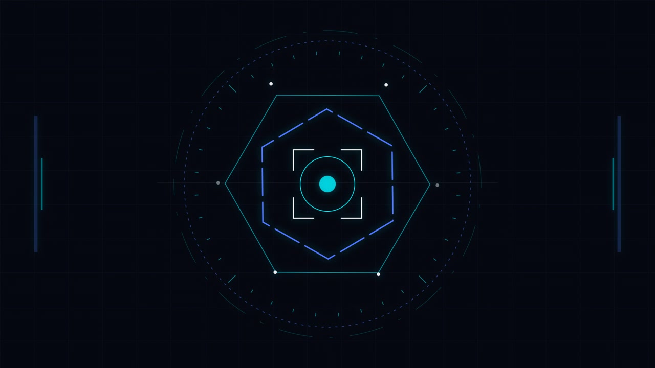 Abstract Digital HUD Interface with Rotating Hexagonal Elements