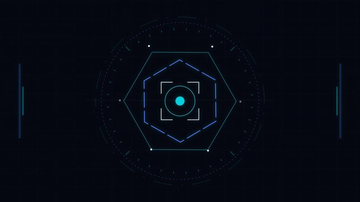 Abstract Digital HUD Interface with Rotating Hexagonal Elements