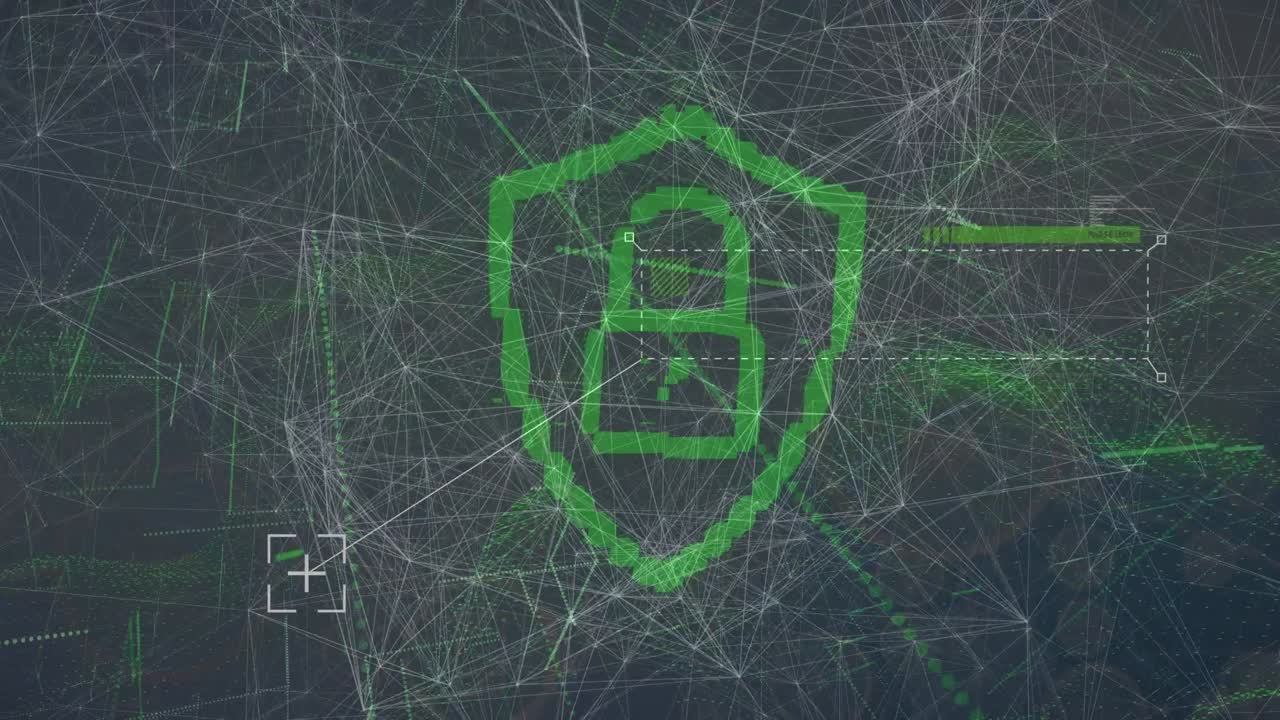 animación de las conexiones y el candado digital sobre fondo gris