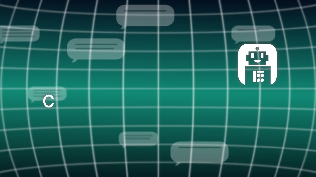 Animation of ai chat text and icons over grid