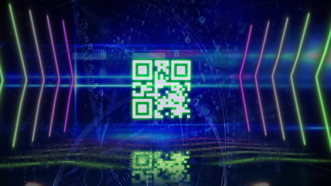 Animation of shapes and qr code on black background