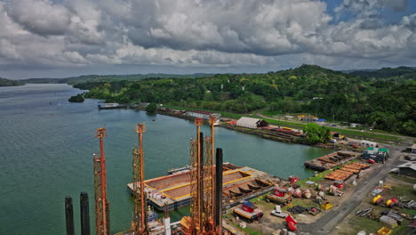 panama canal aerial v6 low level drone flyover beautiful chagres river towards soberania national park with lush green rainforest during daytime - shot with mavic 3 cine - april 2022