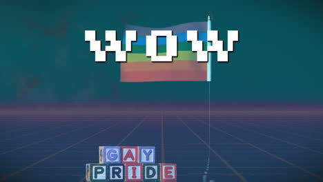 animación de la bandera del arco iris sobre el texto wow