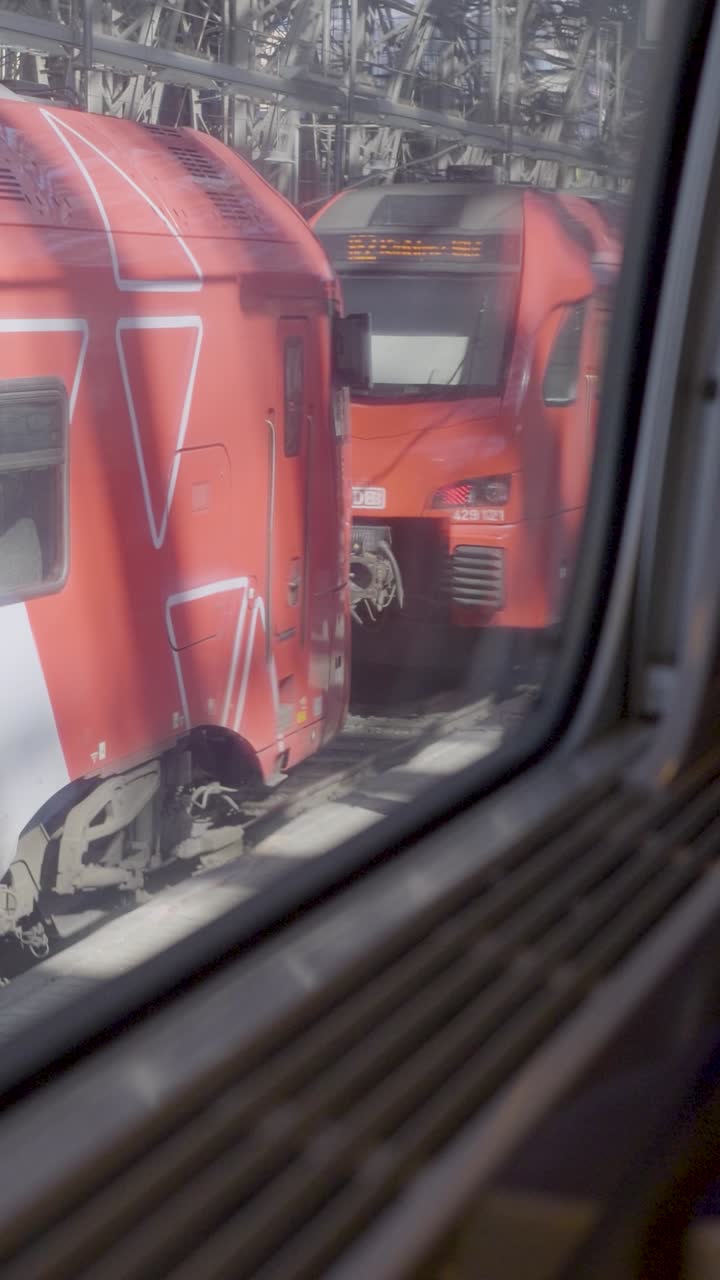 Standing train view at Frankfurt Main Station, calm and industrial mood