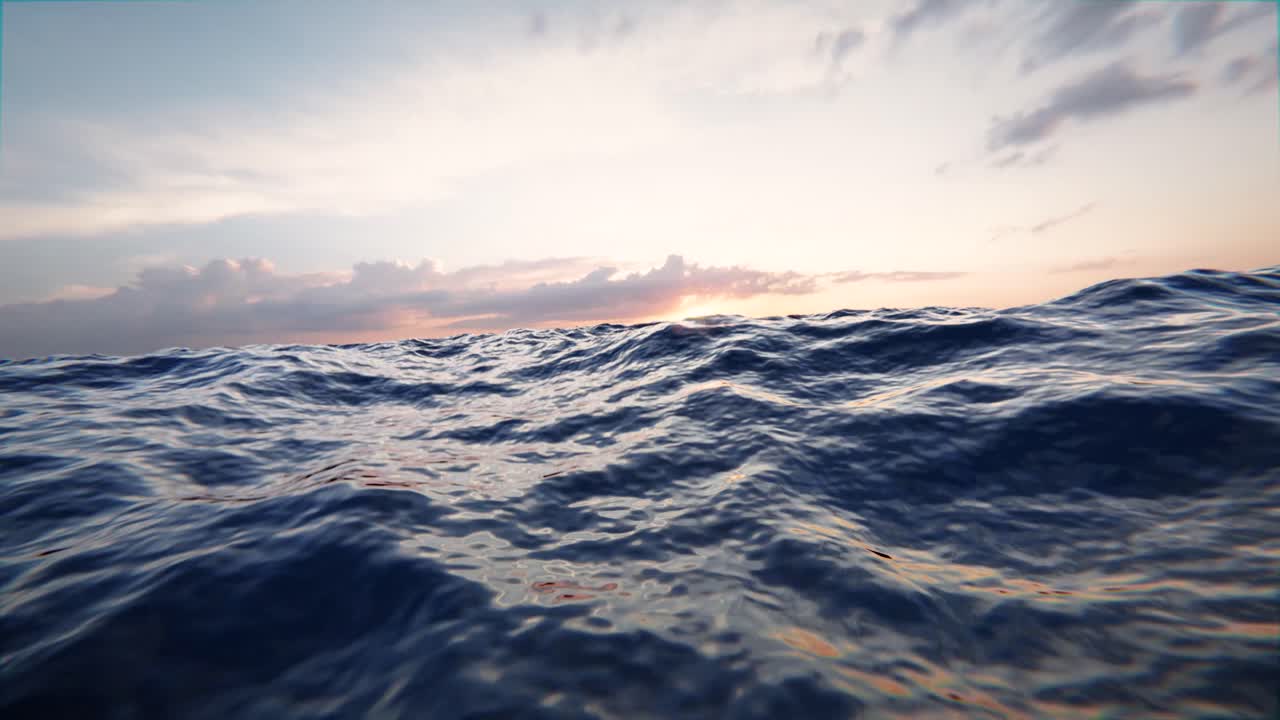 Ocean Waves Moving at Sunset with Golden Sun Reflection