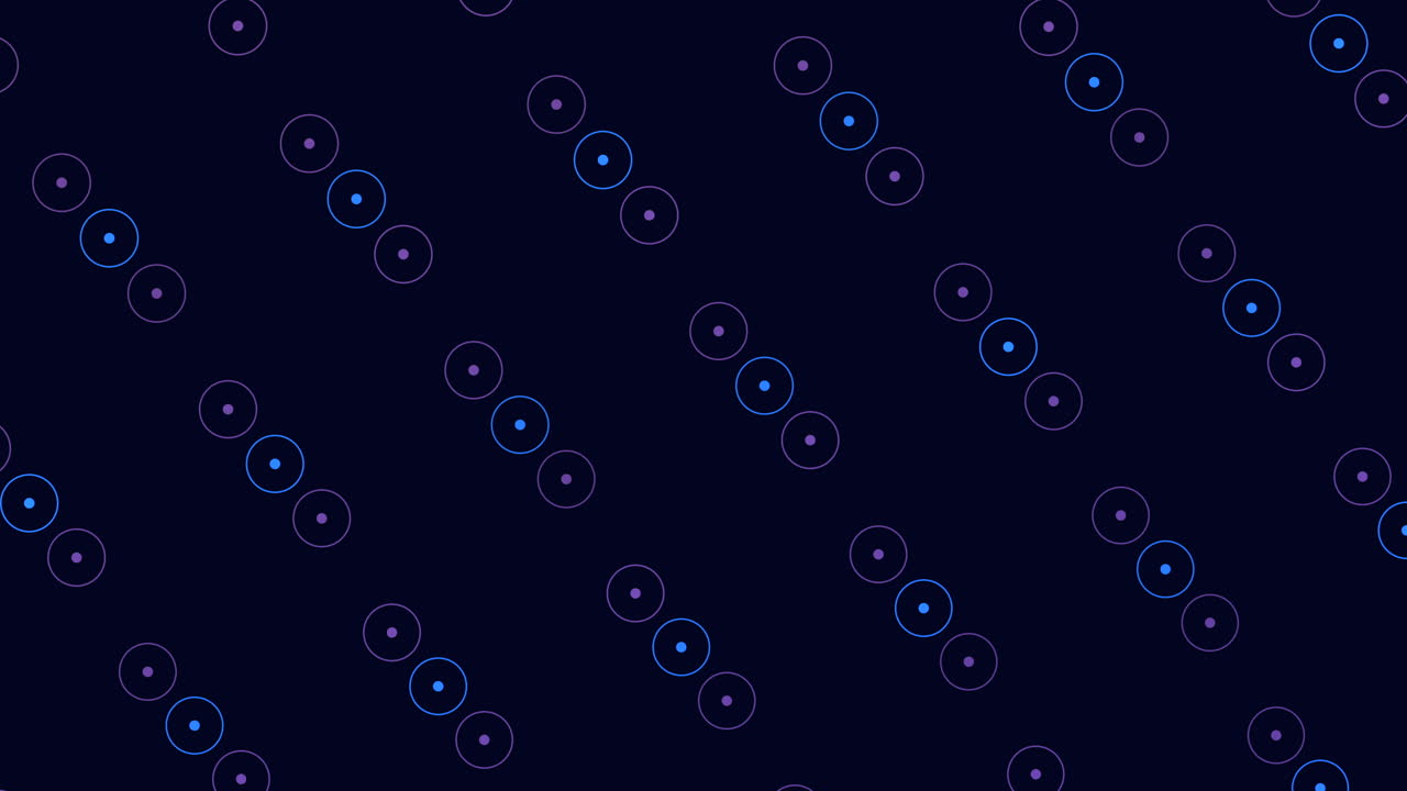 An abstract design featuring black and blue circles of various sizes arranged in a circular pattern, some overlapping while others remain distinct, showcasing a play of contrast and arrangement
