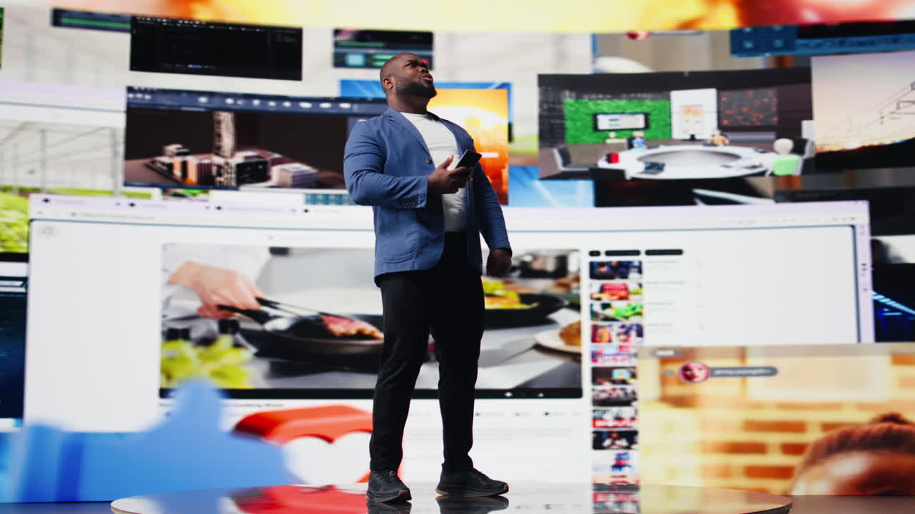 Young black person showcasing visual representation of online connection