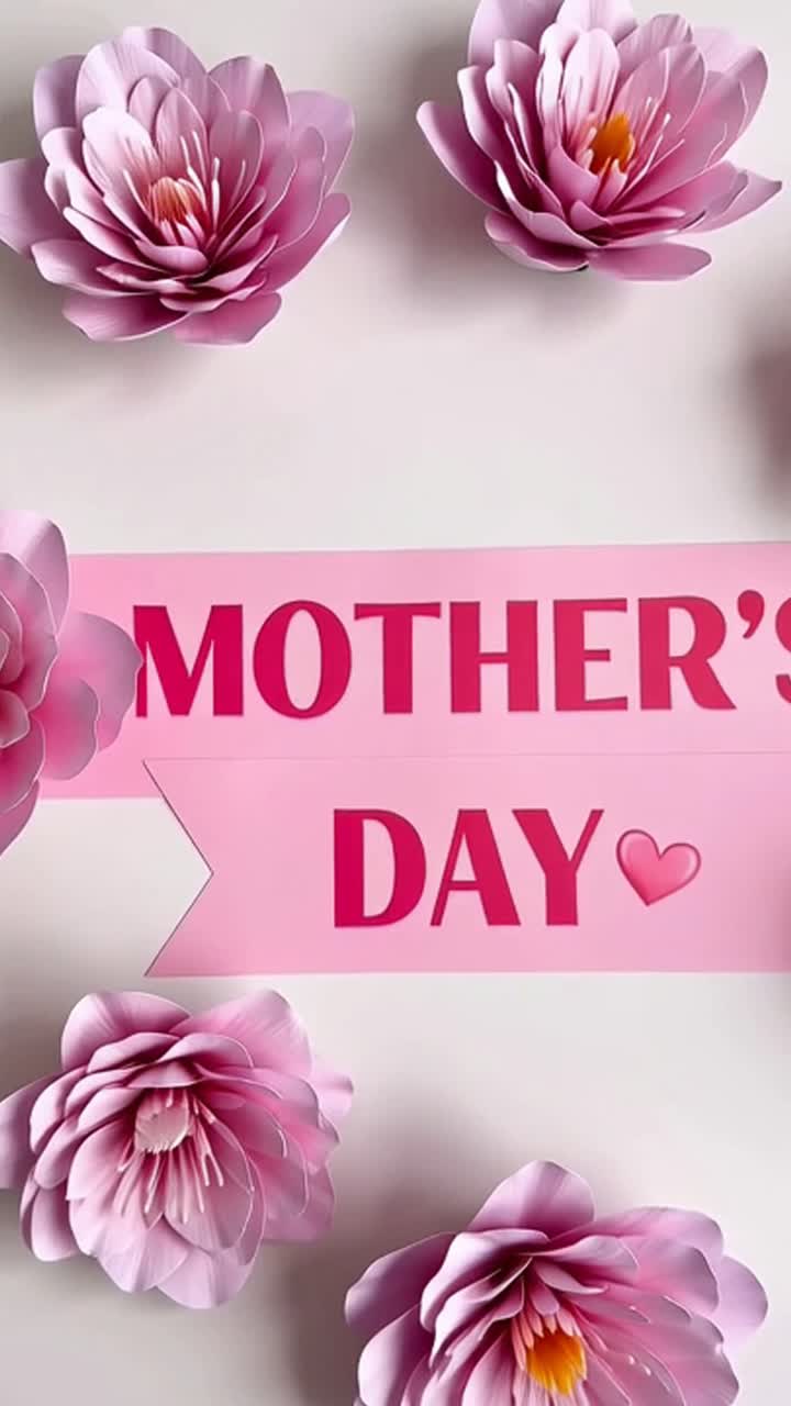 Mother's day celebration with pink paper flowers
