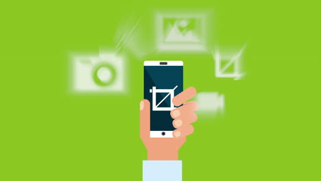mano usando teléfono inteligente con aplicación de edición de fotos