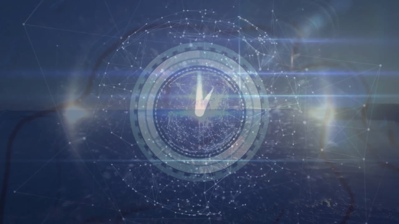 Animation of network of connections with clock over shapes