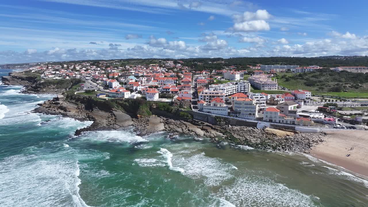 Apple Beach At Sintra In Lisbon District Portugal. Beach Landscape. Nature Seascape. Travel Destination. Apple Beach At Sintra In Lisbon District Portugal. Turquoise Water