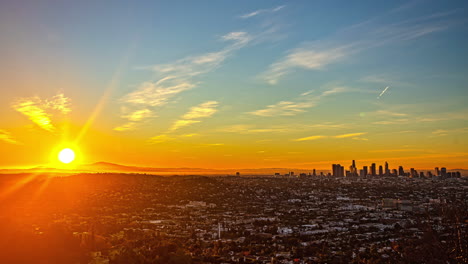 time-lapse of sunrise behind the los angeles skyline from the westside of downtown