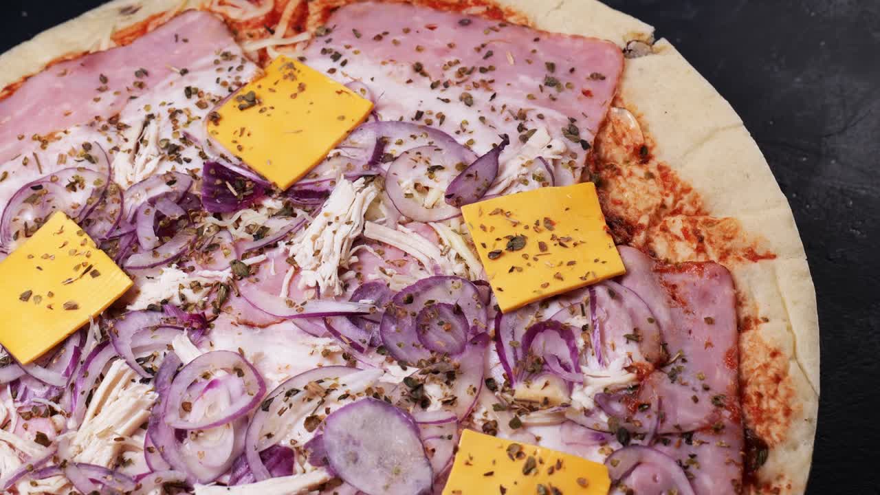 피자 핑 클로즈업 회전 느린 모