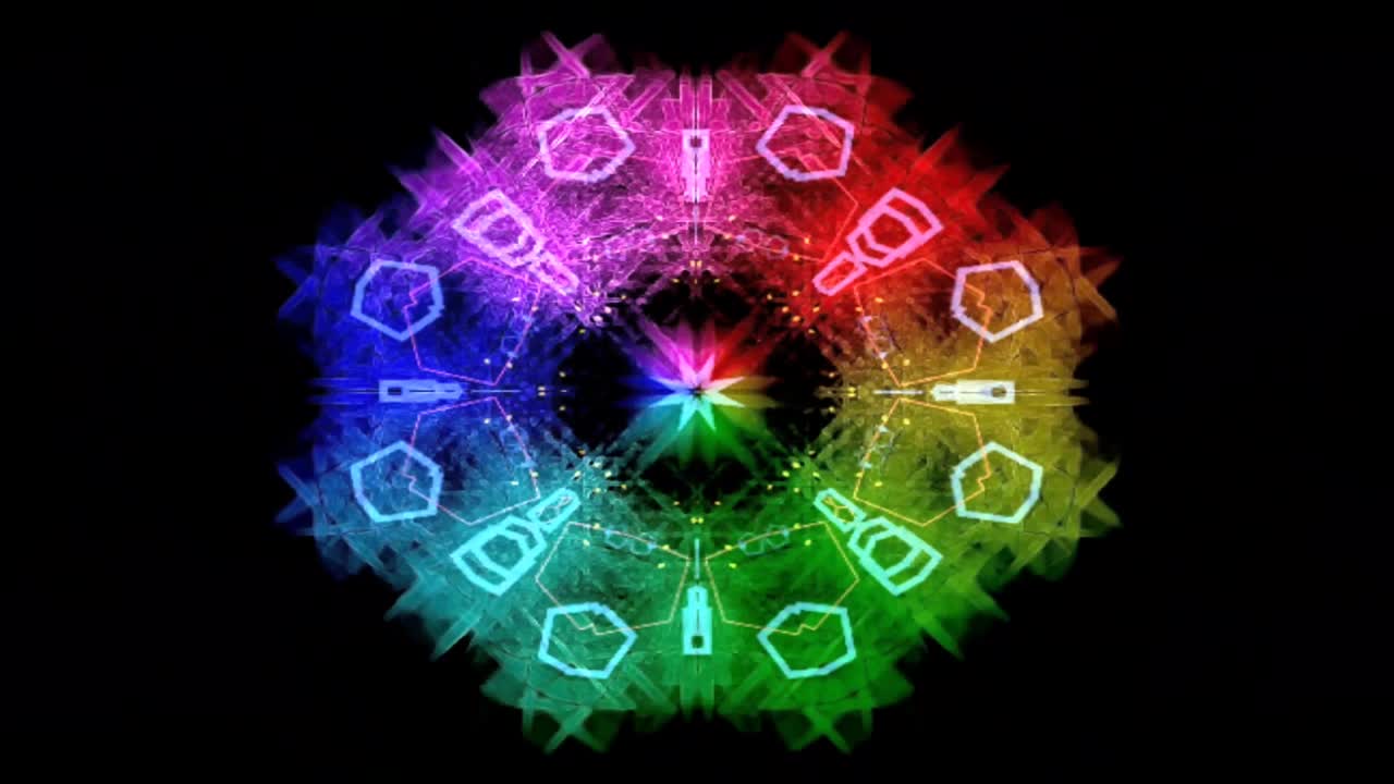 칼레이도스코프 기하학적 선 패턴 다채로운 네온 불빛으로 움직이는 배경