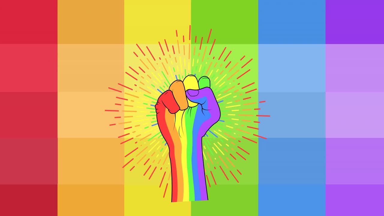 animación del puño del arco iris sobre el fondo del arco iris.