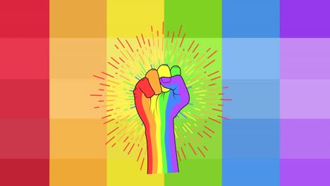 Animation-of-rainbow-fist-over-rainbow-background