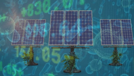 animación del mercado de valores sobre paneles solares y células de virus