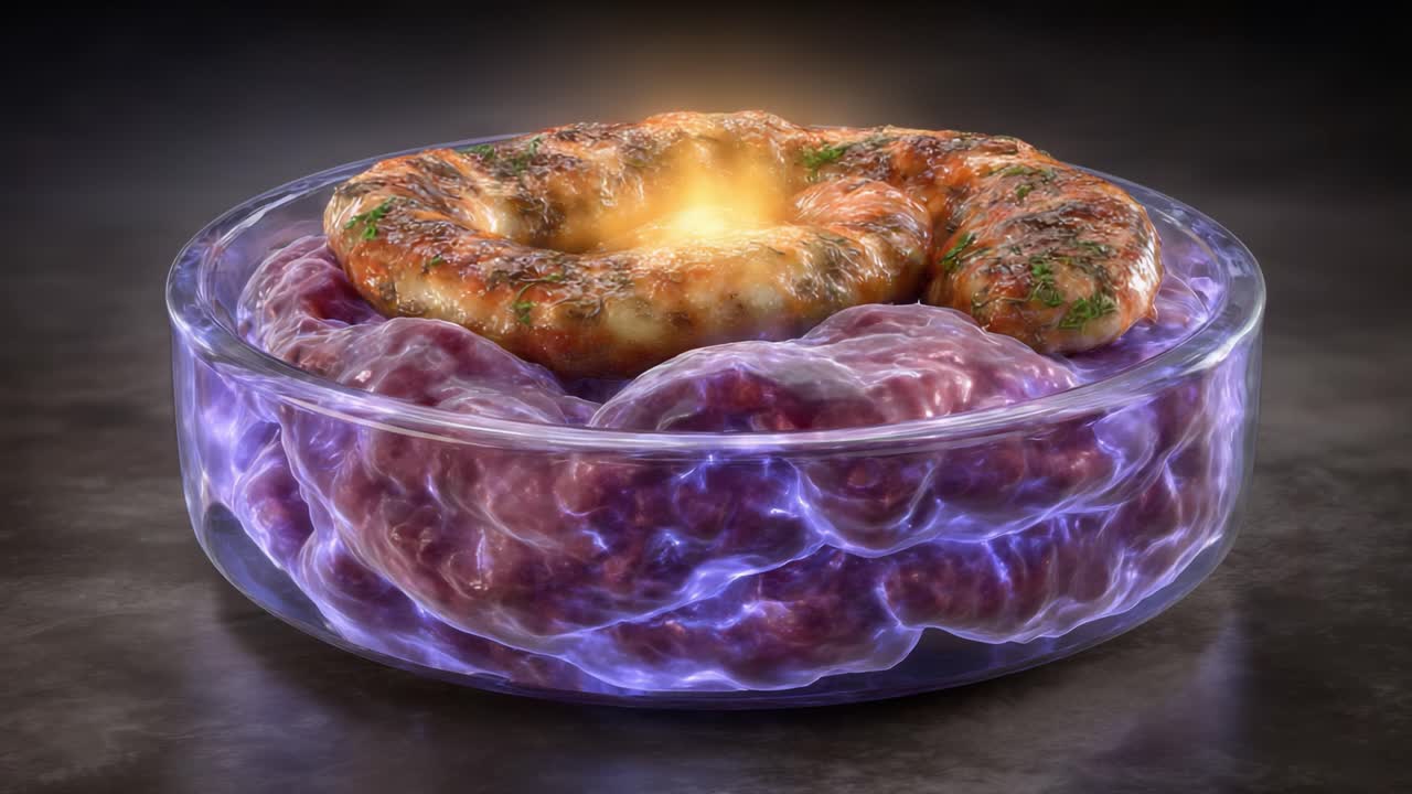 A Visually Striking Close-Up of an Enticing Culinary Creation in a Transparent Dish, Highlighting Textures and Colors of the Dish and Its Surroundings