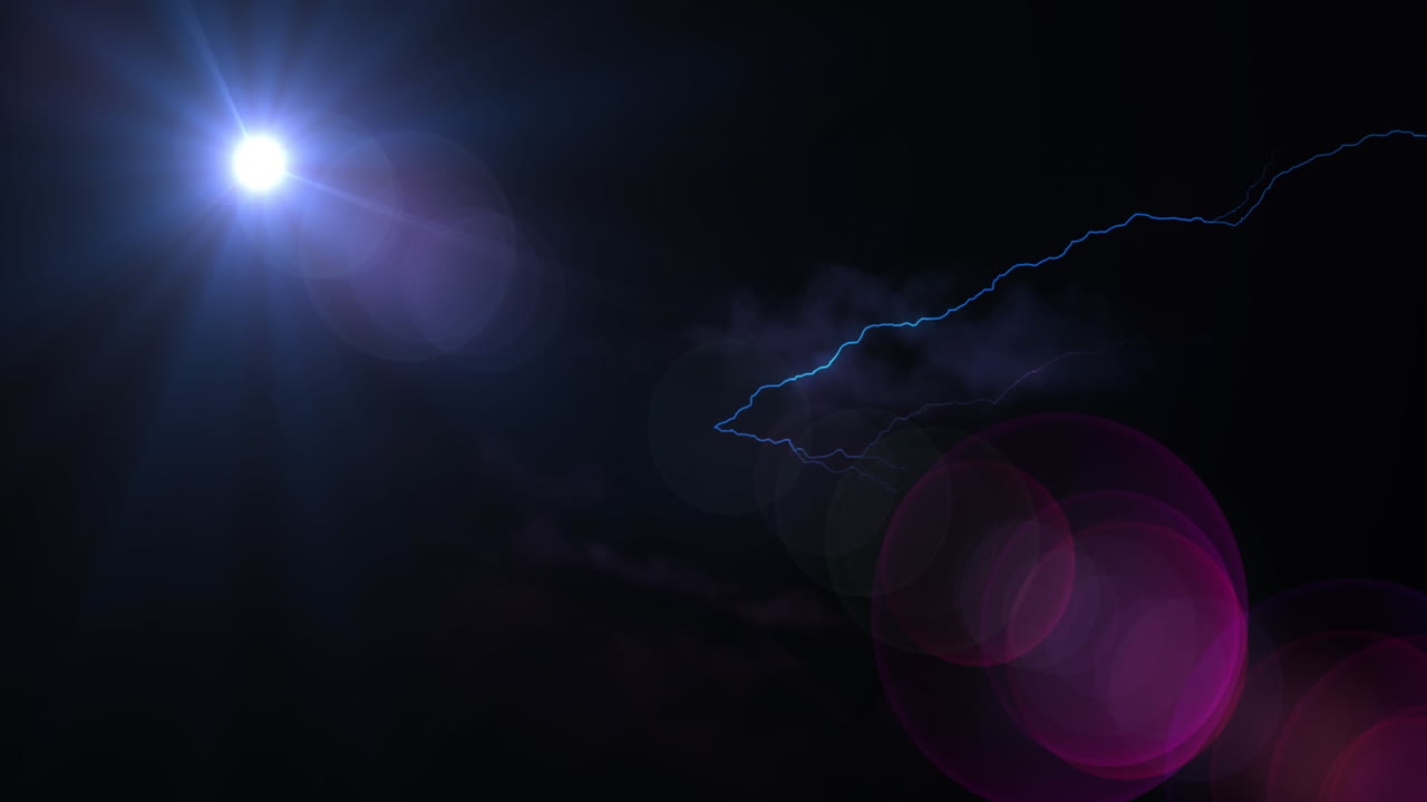 Animation of lightnings and smoke trail on black background