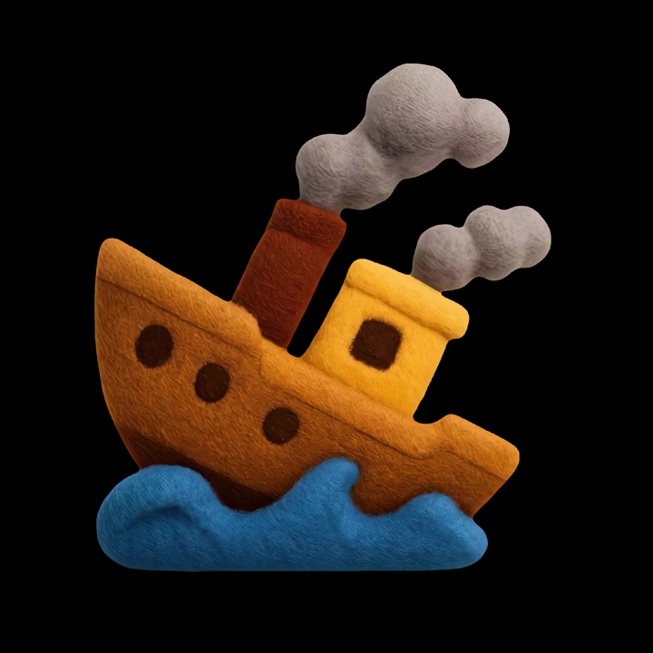 Claymation Style Steamboat Sailing on Blue Waves