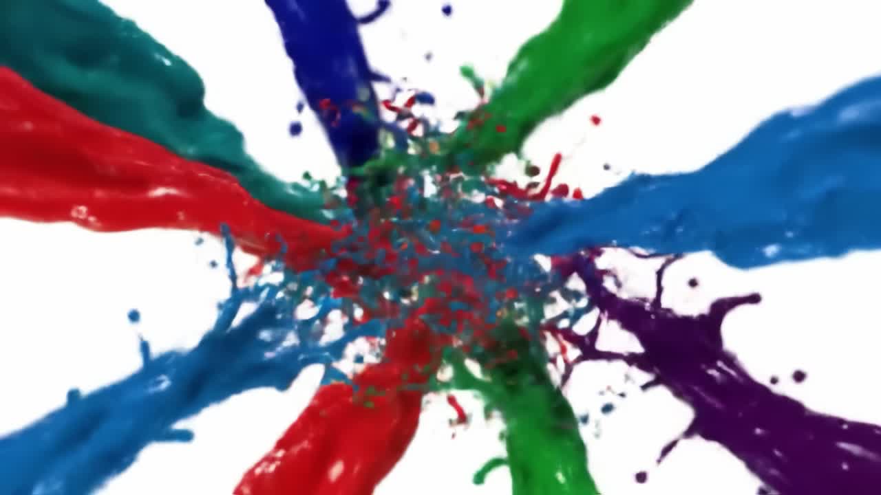 A Vivid Explosion of Colors: Captivating Splashes of Paint Create a Dynamic Display of Artistic Fluidity and Motion in a Mesmerizing Transition Scene