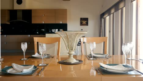 serving wooden table in the living room