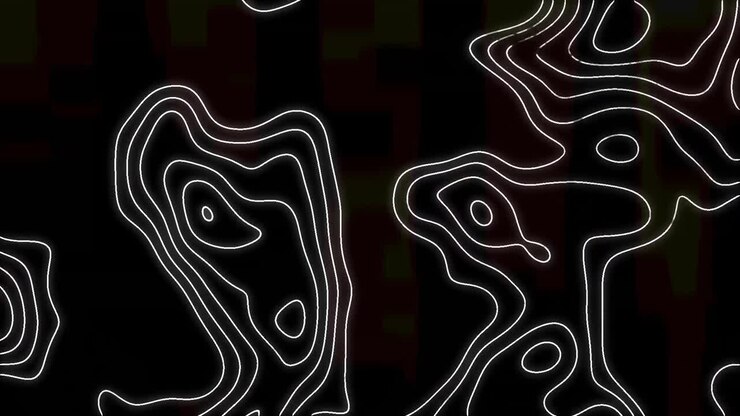 Digital animation of topography pattern moving against black background