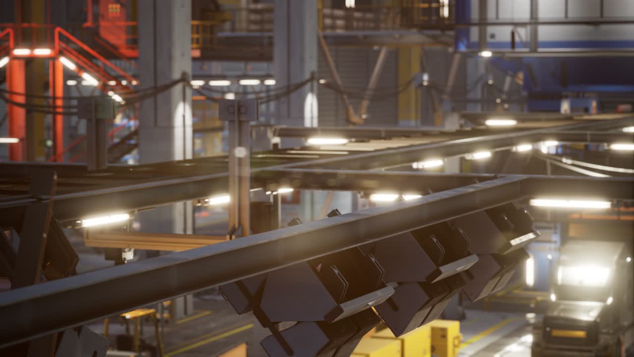 interior de una fábrica de automóviles con una línea de producción